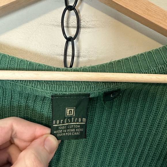 Vintage Nordstrom Green Ribbed Cardigan Sweater Large - Picture 3 of 6
